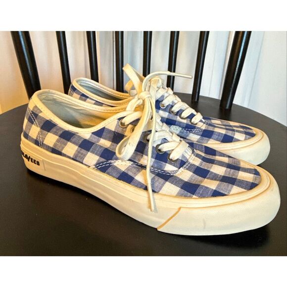J.crew X Seavees blue gingham canvas sneakers 6 - Picture 12 of 12